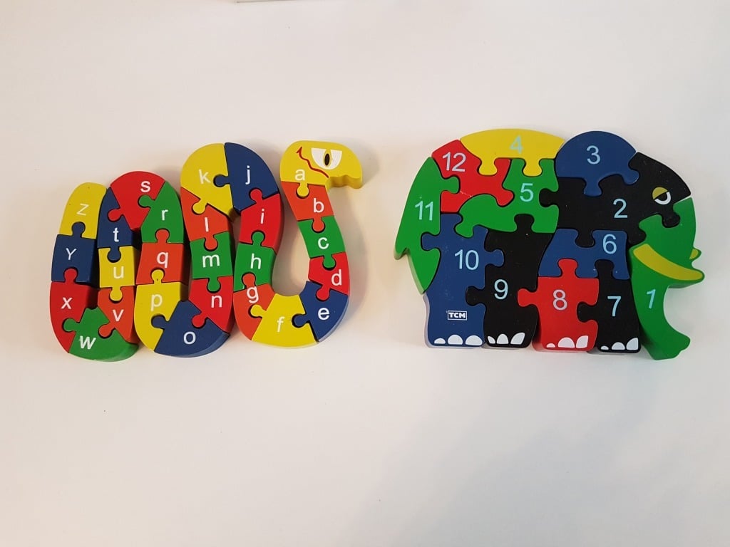 Houten alfabet/tellen dierenpuzzels
