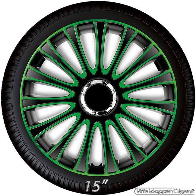 Wieldoppen set LE MANS in zwart-groen met chroom ring van 13 inch t/m 17 inch