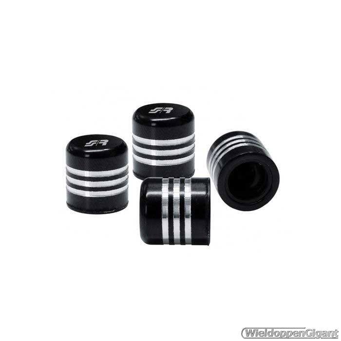 Ventieldopjes BLACK-3-Line aluminium zwart-zilver. Set a 4 stuks