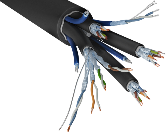 The combined Syntax® 7YLN4CAT6ADG4 cable finds its main application in the digital signage field, whenever clean, easy and fast cabling is required.