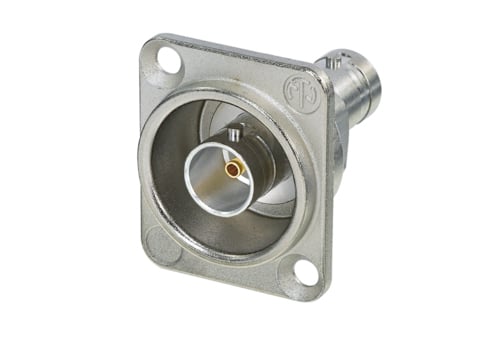 Neutrik Video NBB75DFG<br />Grounded BNC chassis connector, feedthrough in nickel D-shape housing