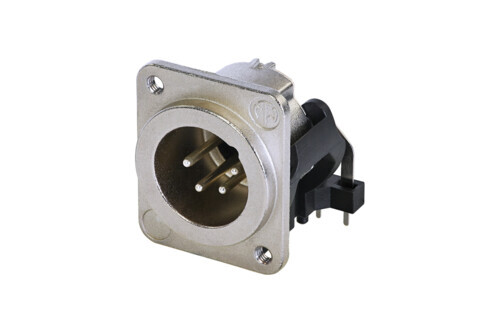 NC4MDM3-H-1<br />4 pole male receptacle, horizontal PCB mount, nickel housing, silver contacts, M3 mounting holes