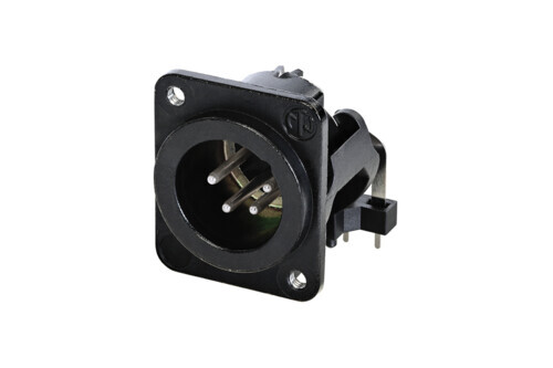 NC4MDM3-H-BAG-1<br />4 pole male receptacle, horizontal PCB mount, black housing, silver contacts, M3 mounting holes