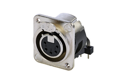 NC5FDM3-H-1   5 pole female receptacle, horizontal PCB mount, nickel housing, silver contacts, M3 mounting holes