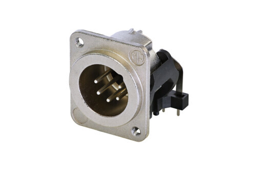 NC5MDM3-H-1<br />5 pole male receptacle, horizontal PCB mount, nickel housing, silver contacts, M3 mounting holes