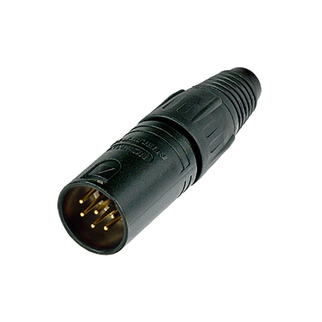 NC6MSXX-B<br />6 pole male cable connector with BLACK  housing and golden  contacts. Equivalent to Switchcraft pin layout.