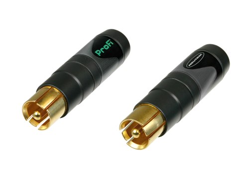 NF2C/2B<br />Pair of professional `Phono Plug` (`RCA`- or `CINCH`- type) - marked 2x black. <br />Including 2 x 2 strain reliefs for cable O.D. 3.0 mm to 7.3 mm. Additional strain relief for cable O.D. up to 8.0 mm available as accessory.