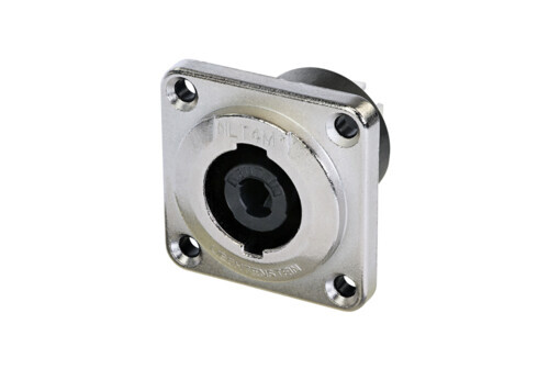 NLT4MPXX<br />4 pole male chassis connector, metal housing,  ¼" flat tabs, countersunk thru holes