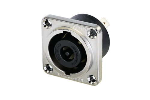 NLT8MPXX<br />8 pole male chassis connector, metal square G-size housing, countersunk thru holes, 1/4" flat tabs
