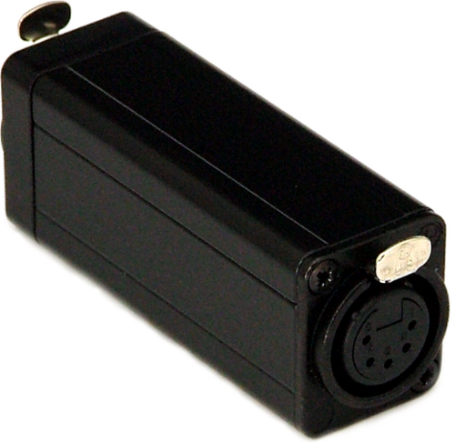 DMX-CAT5-M DMX adaptor; 5p-DMX male bus <> EtherCON Cat5 Robust and pre-assembled DMX-female bus adapter for connecting a 5-pin DMX cable to an EtherCON cable.