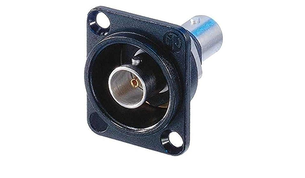 NBB75DFIB-P-SB<br />Isolated BNC chassis connector, feedthrough in black D-shape housing, protruding version (makes locking and unlocking of conventional BNC cable connectors easy)