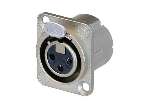 NC3FD-LX<br /><br />3 pole female receptacle, solder cups, Nickel housing, silver contacts