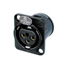 NC3FD-V-B    3 pole female receptacle, vertical PCB mount, black metal housing, gold contacts