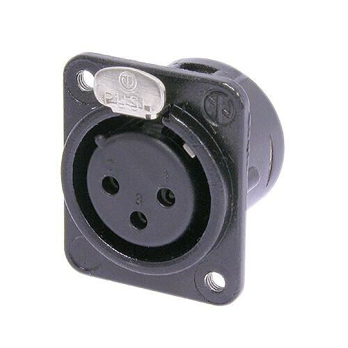 NC3FD-L-B-1   3 pole female receptacle, solder cups, black metal housing, gold contacts