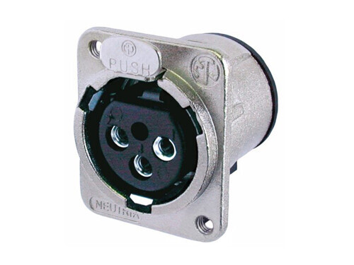 NC3FDM3-V<br />3 pole female receptacle, vertical PCB mount, nickel housing, silver contacts, M3 mounting holes