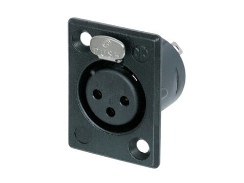 NC3FP-B-1   3 pole female receptacle, solder contacts, black metal housing, gold contacts