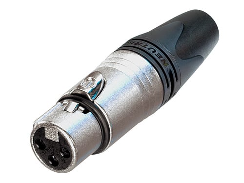 Audio XLR-kabelconnectors NC3FXX-14-D. Bulk doos 100 st<br />3-polige vrouwelijke kabelconnector voor 8 mm - 10 mm kabel O.D. met nikkel behuizing en zilveren contacten
