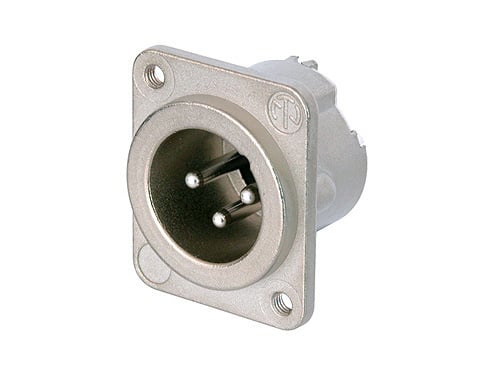 NC3MD-LX-M3   3 pole male receptacle, solder cups, Nickel housing, silver contacts, M3 mounting holes