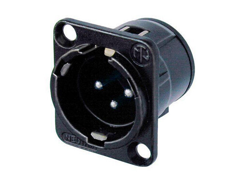 NC3MD-V-B  3 pole male receptacle, vertical PCB mount, black metal housing, gold contacts