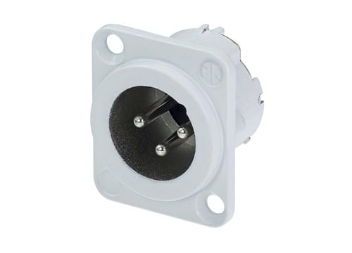 NC3MD-LX-WT<br />3 pole male receptacle, solder cups, white painted housing, silver contacts