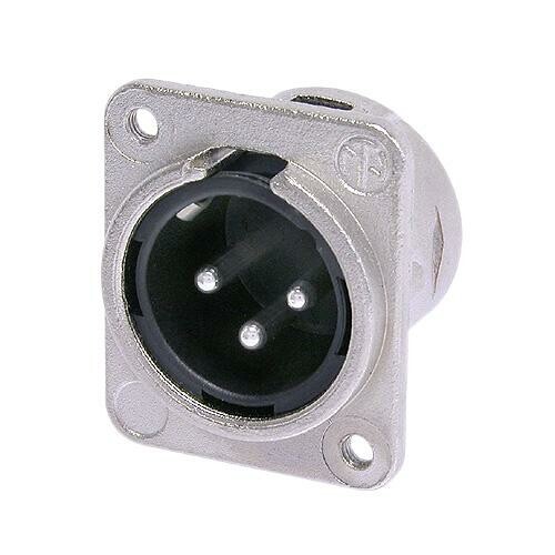 NC3MDM3-L-1   3 pole male receptacle, solder cups, Nickel housing, silver contacts, M3 mounting holes