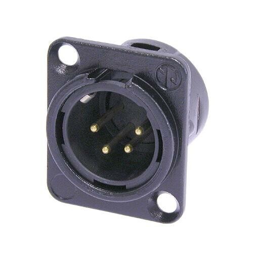 NC4MD-L-B-1<br />4 pole male receptacle, solder cups, black metal housing, gold contacts