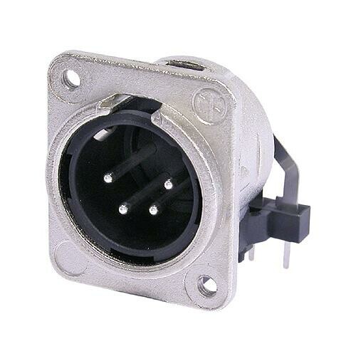 NC4MDM3-H    4 pole male receptacle, horizontal PCB mount, Nickel housing, silver contacts, M3 mounting holes