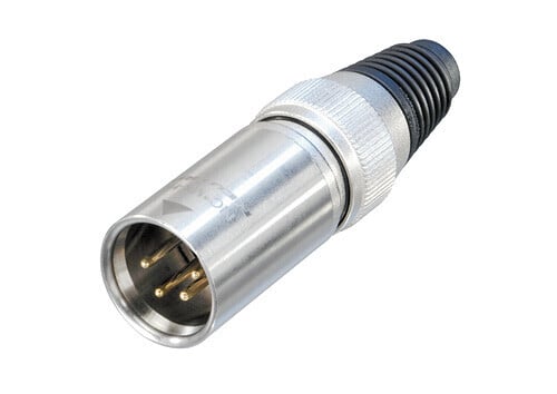 NC4MX-HD<br />4 pole  male cable connector, "heavy duty", metal boot and stainless steel shell, gold contacts