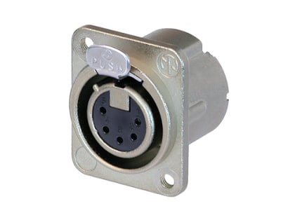 NC5FD-LX-M3<br />5 pole female receptacle, solder cups, Nickel housing, silver contacts, M3 mounting holes