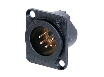 NC5MD-LX-B    5 pole male receptacle, solder cups, black metal housing, gold contacts