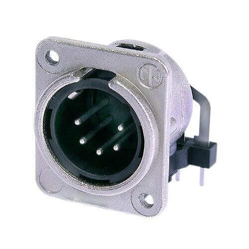 NC5MDM3-H<br />5 pole male receptacle, horizontal PCB mount, Nickel housing, silver contacts, M3 mounting holes