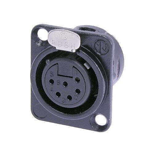 NC6FD-L-B-1<br />6 pole female receptacle, solder cups, black metal housing, gold contacts