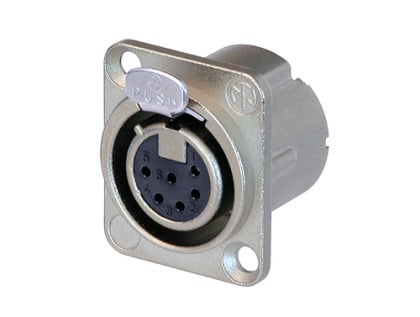 NC6FD-LX<br />6 pole female receptacle, solder cups, Nickel housing, silver contacts