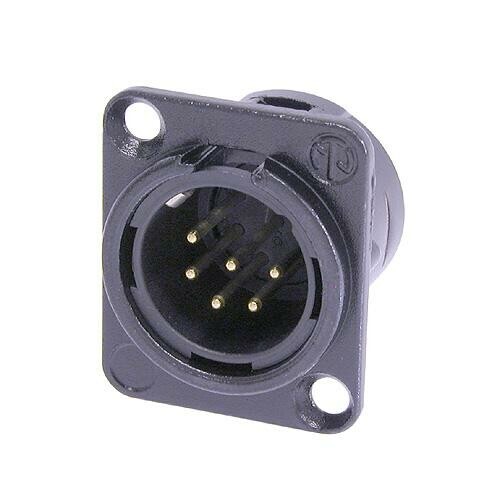 NC6MD-L-B-1<br />6 pole male receptacle, solder cups, black metal housing, gold contacts
