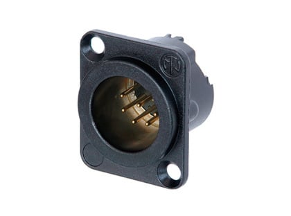NC7MD-LX-B<br />7 pole male receptacle, solder cups, black metal housing, gold contacts