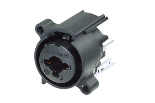 NCJ6FA-V-0<br />3 pole XLR female receptacle with 1/4" stereo jack, vertical PCB mount, retention spring<br />XLR / jack hybrid chassis connector combining 3 pole XLR receptacle and 1/4" jack in the smallest available XLR housing.