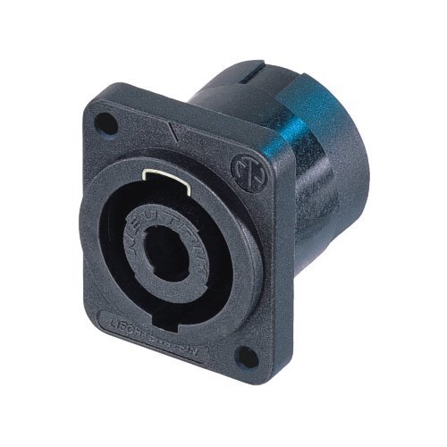 speakON NL4MD-V-S<br />4 pole chassis connector, black D-size flange, self tapping screw holes (A-screw)