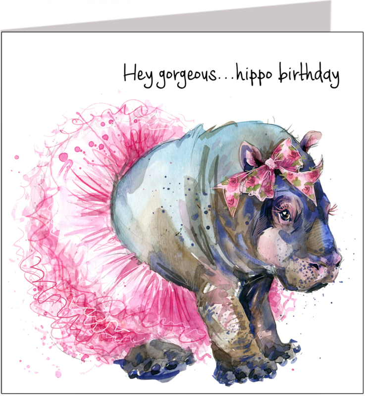 Felicitatiekaart Hey gorgeous? Hippo Birthday
