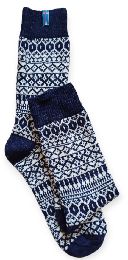 IJslandse wollen sokken: donkerblauw/ecru