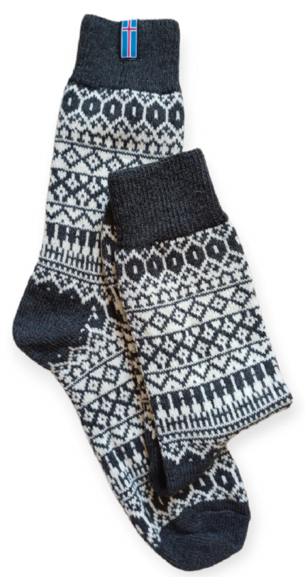 IJslandse wollen sokken: grijs/ecru