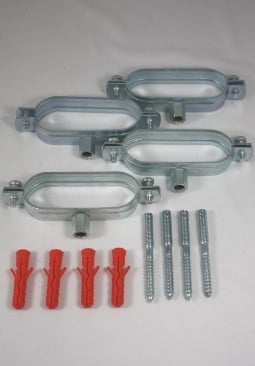 4 stuks ovale muurbeugels met stokschroeven voor DN25 RVS ribbel- of spiraalbuis met isolatie