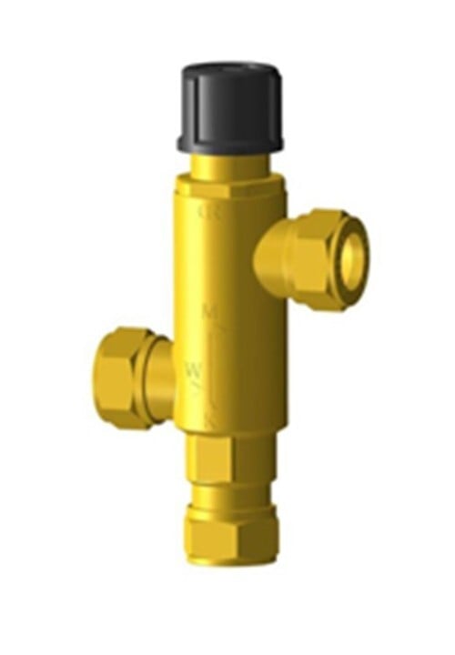 Duco thermostatisch mengventiel voor tapwater, koud afsluitend, 15mm knelkopp.