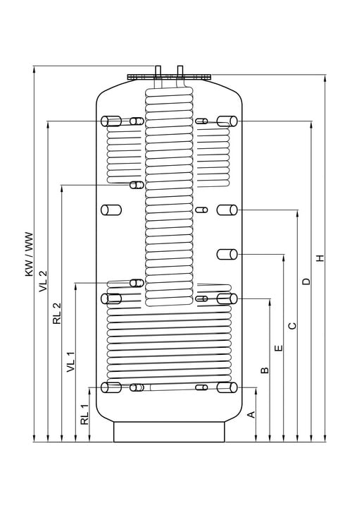 TWL Hygiëne-boiler KER2 800L 2 warmtewisselaars