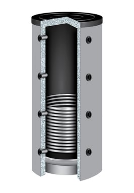 TWL Type PR Buffervat 500L 1 warmtewisselaar, Okoline-B isolatie, aansluitingen 90&deg;