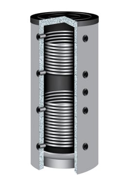 TWL Type PR2 Buffervat 300L 2 warmtewisselaars, Okoline-B isolatie, aansluitingen 90&deg;