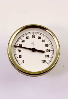 TWL thermometer diameter 63mm met inschroefhuls 30mm lang en 1/2\" schroefdraad voor boilers en buffervaten