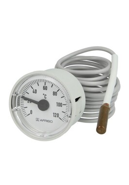 Thermometer diameter 43mm met temperatuur sensor die in een inschroefhuls in een boiler past met 1,5m leiding, mechanisch
