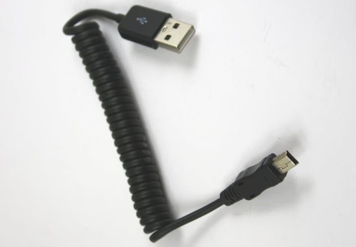 USB <> Mini-USB data/laadkabel spiraal 20cm