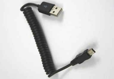 Universele USB <> mini-USB spiraalkabel 20cm - 60cm (helemaal uitgerekt)