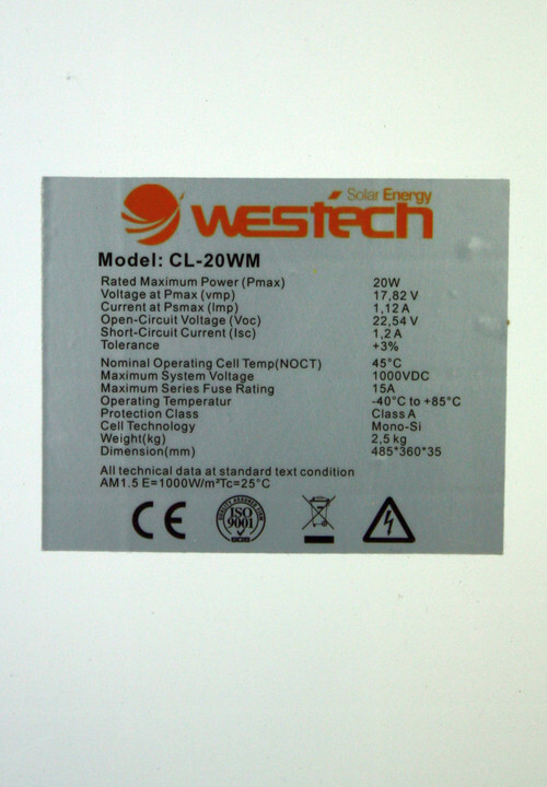 Westech CL-20WM 20Wp mono kristallijn zonnepaneel